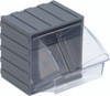 QTB406GY Tip Out Bin, (1) compartment, 3-5/8"W x 4-1/16"D x 4-1/4"H, handle with label slot, opens to a 45° angle, plastic clear container, polystyrene gray cabinet, Made in USA