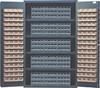 QSC-QIC122IV Heavy-Duty 48" Bin Cabinet, interlocking drawer storage, 48"W x 24"D x 78"H, 400 lb. load capacity per shelf, 14 gauge all welded construction, includes: (4) shelves, (15) QIC-122 gray interlocking drawers and (128) QUS210 ivory bins