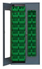 QSC-C240GN Heavy-Duty 36" Bin Cabinet, 36"W x 18"D x 78"H, clear acrylic door model, 14 gauge all welded construction, includes: (36) QUS240 green bins, gray powder-coated finish