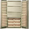 QSC-BG-36S-38IV Heavy-Duty 36" Bin Cabinet, 36"W x 24"D x 72"H, 800 lb. capacity per interior shelf, 14 gauge all welded construction, includes: (3) adjustable shelves, (16) QUS232, (16) QUS236 and (6) QUS250 ivory bins, beige powder-coated finish