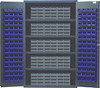 QSC-QIC83BL Heavy-Duty 48" Bin Cabinet, interlocking drawer storage, 48"W x 24"D x 78"H, 400 lb. load capacity per shelf, 14 gauge all welded construction, includes: (4) shelves, (15) QIC-86 gray interlocking drawers and (128) QUS210 blue bins