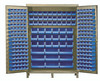 QSC-BG-60BL Heavy-Duty 60" Bin Cabinet, 60"W x 24"D x 84"H, 14 gauge all welded construction, includes: (80) QUS210, (90) QUS220, (30) QUS230, (18) QUS240 and (9) QUS250 blue bins, beige powder-coated finish