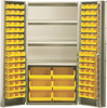 QSC-BG-36S-38YL Heavy-Duty 36" Bin Cabinet, 36"W x 24"D x 72"H, 800 lb. capacity per interior shelf, 14 gauge all welded construction, includes: (3) adjustable shelves, (16) QUS232, (16) QUS236 and (6) QUS250 yellow bins, beige powder-coated finish
