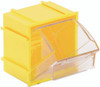 QTB409YL Tip Out Bin, (1) compartment, 2-3/8"W x 2-13/16"D x 3"H, handle with label slot, opens to a 45° angle, plastic clear container, polystyrene yellow cabinet, Made in USA