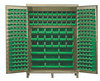 QSC-BG-60GN Heavy-Duty 60" Bin Cabinet, 60"W x 24"D x 84"H, 14 gauge all welded construction, includes: (80) QUS210, (90) QUS220, (30) QUS230, (18) QUS240 and (9) QUS250 green bins, beige powder-coated finish