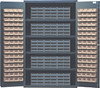 QSC-QIC83IV Heavy-Duty 48" Bin Cabinet, interlocking drawer storage, 48"W x 24"D x 78"H, 400 lb. load capacity per shelf, 14 gauge all welded construction, includes: (4) shelves, (15) QIC-86 gray interlocking drawers and (128) QUS210 ivory bins