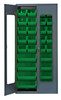 QSC-C240250GN Heavy-Duty 36" Bin Cabinet, 36"W x 18"D x 78"H, clear acrylic door model, 14 gauge all welded construction, includes: (20) QUS240 and (8) QUS250 green bins, gray powder-coated finish