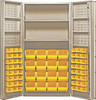 QSC-BG-64-2S-6DSYL Heavy-Duty 36" Bin Cabinet, 36"W x 24"D x 72"H, 800 lb. capacity per interior shelf and 60 lb. capacity per foor shelf, 14 gauge all welded construction, includes: (48) QUS220 and (16) QUS240 yellow bins, beige power coated finish