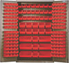 QSC-BG-48RD Heavy-Duty 48" Bin Cabinet, 48"W x 24"D x 78"H, 14 gauge all welded construction, includes: (64) QUS210, (64) QUS220, (24) QUS230, (13) QUS240 and (6) QUS250 red bins, beige powder-coated finish