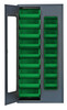 QSC-C250GN Heavy-Duty 36" Bin Cabinet, 36"W x 18"D x 78"H, clear acrylic door model, 14 gauge all welded construction, includes: (18) QUS250 green bins, gray powder-coated finish