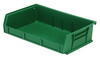 QUS236GNCS Bin, stacking or hanging, 11"W x 7-3/8"D x 3"H, front/back/side grips, anti-slide lock, (3) divider slot, rear hanger, molded-in label holder, polypropylene, green, Made in USA