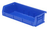 QUS232BLCS Bin, stacking or hanging, 11"W x 5-3/8"D x 3"H, front/back/side grips, anti-slide lock, (3) divider slot, rear hanger, molded-in label holder, polypropylene, blue, Made in USA
