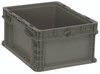 RSO1215-7 Stacker Straight Wall Container, 12"L x 15"W x 7-1/2"H, up to 175 lbs. stack capacity, injection molded high density polyethylene, built-in hand grips on two sides, gray