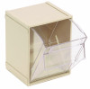 QTB405IV Tip Out Bin, (1) compartment, 5-1/4"W x 4-3/4"D x 6-1/4"H, handle with label slot, opens to a 45° angle, plastic clear container, polystyrene ivory cabinet, Made in USA