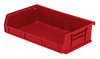 QUS236RDCS Bin, stacking or hanging, 11"W x 7-3/8"D x 3"H, front/back/side grips, anti-slide lock, (3) divider slot, rear hanger, molded-in label holder, polypropylene, red, Made in USA
