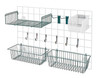 SG-A2CL Store Grid Accessory Pack, includes: (2) 17"W x 7"D x 5"H baskets, (1) 18"W x 9"D small shelf, (2) 6" hook, (6) small hook, (1) single bin holder and (1) QUS230 clear bin, green epoxy antimicrobial finish, NSF