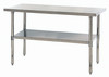 SST-2460U Work Table, 60"W x 24"D x 34"H, hemmed edges, adjustable undershelf, adjustable feet, 304 stainless steel, shipped KD