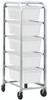TR5-2516-8WT Tub Rack, mobile, 60 lb. weight capacity per bin, end loading, holds (5) TUB2516-8 white tubs (included), welded aluminum construction, (4) 5" swivel polyolefin casters