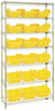 W7-14-18YL Bin System Unit, stationary, includes: (4) posts, (7) wire shelves and (18) 14"L x 8-1/4"W x 6-1/2"H yellow bins (QP1496), chrome plated finish, suitable for dry storage applications, shipped KD