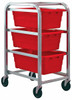 TR3-2516-8RD Tub Rack, mobile, 60 lb. weight capacity per bin, end loading, holds (3) TUB2516-8 red tubs (included), welded aluminum construction, (4) 5" swivel polyolefin casters