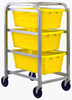 TR3-2516-8YL Tub Rack, mobile, 60 lb. weight capacity per bin, end loading, holds (3) TUB2516-8 yellow tubs (included), welded aluminum construction, (4) 5" swivel polyolefin casters