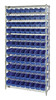 WR12-101BL Bin Wire Shelving System, 36"W x 12"D x 74"H overall size, 800 lb. capacity per shelf, includes: (12) wire shelves, (4) posts, and (88) QSB101 blue bins, chrome plated finish