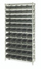 WR12-106CO Bin Wire Shelving System, conductive, 36"W x 24"D x 74"H overall size, 800 lb. capacity per shelf, includes: (12) wire shelves, (4) posts, and (55) QSB106 bins, available in multiple color, chrome plated finish