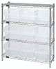 WR4-39-1236-809CL Bin Wire Shelving Center, 12"D x 36"W x 39"H, 800 lbs capacity per shelf, includes: (4) shelves and (9) QSB809 clear bins, chrome plated finish, shipped KD