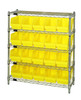 WR5-39-1236-202YL Bin Wire Shelving Center, 12"D x 36"W x 39"H, 800 lbs capacity per shelf, includes: (5) shelves and (20) QSB202 yellow bins, chrome plated finish, shipped KD