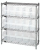 WR4-39-1236-802CL Bin Wire Shelving Center, 12"D x 36"W x 39"H, 800 lbs capacity per shelf, includes: (4) shelves and (15) QSB802 clear bins, chrome plated finish, shipped KD