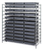 WR12-93030GY Bin Wire Shelving System, 60"L x 24"D x 63"H, 800 lbs load capacity per shelf, includes: (12) shelves and (36) DG93030 gray containers, chrome plated finish, shipped KD