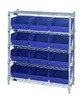 WR5-39-1236-209BL Bin Wire Shelving Center, 12"D x 36"W x 39"H, 800 lbs capacity per shelf, includes: (5) shelves and (12) QSB209 blue bins, chrome plated finish, shipped KD