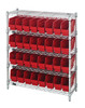 WR5-39-1236-201RD Bin Wire Shelving Center, 12"D x 36"W x 39"H, 800 lbs capacity per shelf, includes: (5) shelves and (32) QSB201 red bins, chrome plated finish, shipped KD