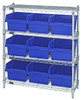 WR4-39-1236-809BL Bin Wire Shelving Center, 12"D x 36"W x 39"H, 800 lbs capacity per shelf, includes: (4) shelves and (9) QSB809 blue bins, chrome plated finish, shipped KD