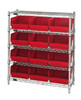WR5-39-1236-209RD Bin Wire Shelving Center, 12"D x 36"W x 39"H, 800 lbs capacity per shelf, includes: (5) shelves and (12) QSB209 red bins, chrome plated finish, shipped KD