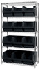WR5-533BK Bin Wire Shelving System, 42"W x 18"D x 74"H, 800 lbs load capacity per shelf, includes: (5) shelves and (12) QMS533 black bins, chrome plated finish, shipped KD