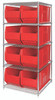 WR5-993RD Bin Wire Shelving System, 36"W x 36"D x 74"H, 800 lbs load capacity per shelf, includes: (5) shelves and (8) QUS993 red bins, chrome plated finish, shipped KD