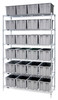 WR6-24185GY Bin Wire Shelving System, 48"L x 18"D x 74"H, 800 lbs load capacity per shelf, includes: (6) shelves and (24) SNT185 gray containers, chrome plated finish, shipped KD