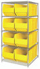 WR5-995YL Bin Wire Shelving System, 48"W x 36"D x 74"H, 800 lbs load capacity per shelf, includes: (5) shelves and (8) QUS997 yellow bins, chrome plated finish, shipped KD