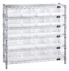 WR6-36-1236-107CL Bin Wire Shelving System, 36"W x 12"D x 36"H overall size, 800 lb. capacity per shelf, includes: (6) wire shelves, (4) posts, (20) QSB107 clear bins, chrome plated finish
