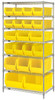 WR7-20-MIXYL Bin Wire Shelving System, 36"W x 24"D x 74"H, 800 lb. capacity per shelf, includes: (7) wire shelves, (4) posts, (8) QUS950, (3) QUS952, (4) QUS951, (3) QUS953 and (2) QUS954 yellow bins, chrome plated finish, shipped KD