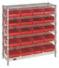 WR6-36-1236-107RD Bin Wire Shelving System, 36"W x 12"D x 36"H overall size, 800 lb. capacity per shelf, includes: (6) wire shelves, (4) posts, (20) QSB107 red bins, chrome plated finish