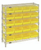 WR6-36-1236-107YL Bin Wire Shelving System, 36"W x 12"D x 36"H overall size, 800 lb. capacity per shelf, includes: (6) wire shelves, (4) posts, (20) QSB107 yellow bins, chrome plated finish