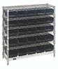 WR6-36-1236-102CO Bin Wire Shelving System, conductive, 36"W x 12"D x 36"H overall size, 800 lb. capacity per shelf, includes: (6) wire shelves, (4) posts, (25) QSB102 clear bins, chrome plated finish