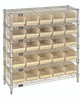 WR6-36-1236-102IV Bin Wire Shelving System, 36"W x 12"D x 36"H overall size, 800 lb. capacity per shelf, includes: (6) wire shelves, (4) posts, (25) QSB102 ivory bins, chrome plated finish