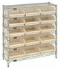 WR6-36-1236-109IV Bin Wire Shelving System, 36"W x 12"D x 36"H overall size, 800 lb. capacity per shelf, includes: (6) wire shelves, (4) posts, (15) QSB109 ivory bins, chrome plated finish