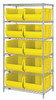 WR6-974YL Bin Wire Shelving System, 36"W x 30"D x 74"H overall size, 800 lb. capacity per shelf, includes: (6) wire shelves, (4) posts and (10) QUS974 yellow bins, chrome plated finish