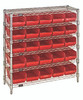 WR6-36-1236-102RD Bin Wire Shelving System, 36"W x 12"D x 36"H overall size, 800 lb. capacity per shelf, includes: (6) wire shelves, (4) posts, (25) QSB102 red bins, chrome plated finish