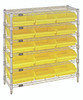WR6-36-1236-109YL Bin Wire Shelving System, 36"W x 12"D x 36"H overall size, 800 lb. capacity per shelf, includes: (6) wire shelves, (4) posts, (15) QSB109 yellow bins, chrome plated finish