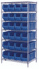 WR7-951BL Wire Shelving Container System, 36"W x 24"D x 74"H, 800 lb. capacity, includes: (7) wire shelves, (4) 74"H posts, and (24) QUS951 blue bins, chrome plated finish, shipped KD
